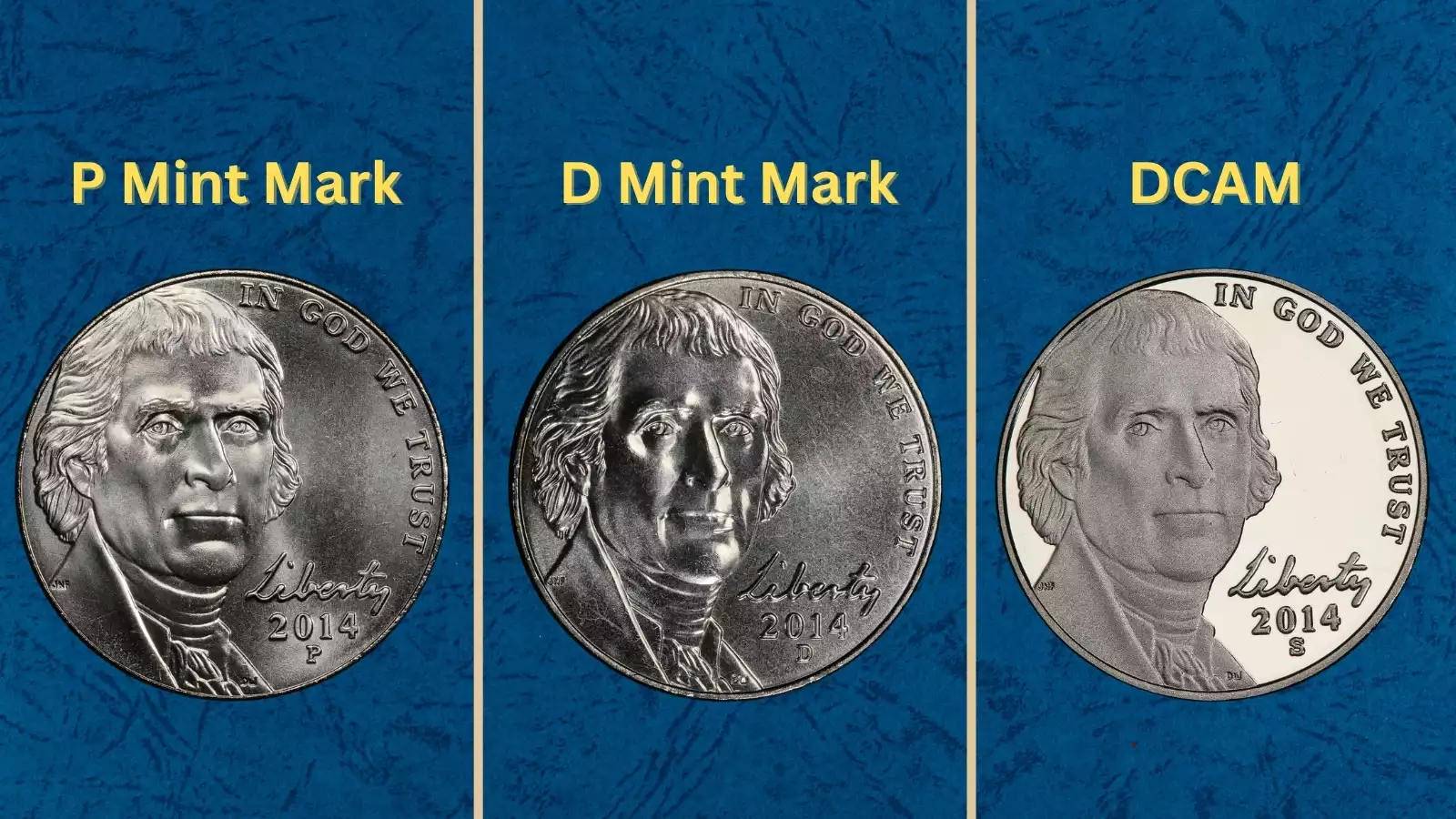 2014 Jefferson nickel mint rolls showing freshly struck P and D nickel coins